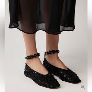 J. Crew Quinn embellished removable ankle-strap ballet flats sequin & mesh 9.5